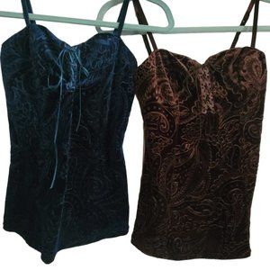 Arianne Push-Up Velvet Bustier Set of 2 Medium Teal & Brown